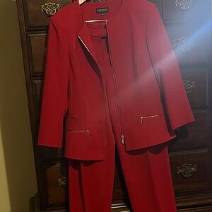 Elegant Red Women's Blazer and Pant Set